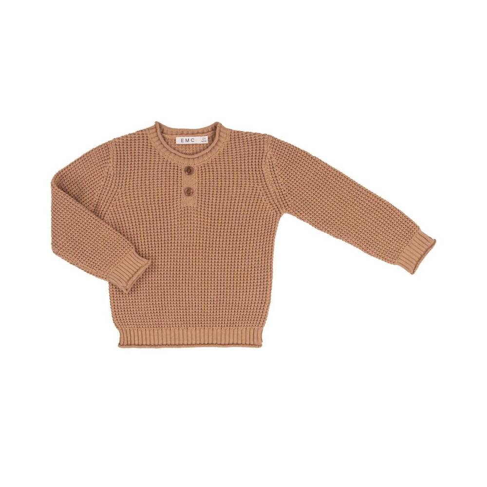 NEW EMC boy's waffle texture henley sweater in tan